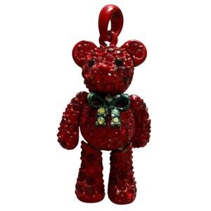 Red Rhinestone Movable Arm Legs Bear Charm Pendant Black Bow Vest Jewelry